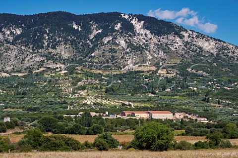 The Robola Wine Cooperative in the Omala Valley with vineyards and olive groves on the slopes of Mount Aenos Cephalonia Ionian Islands Greece