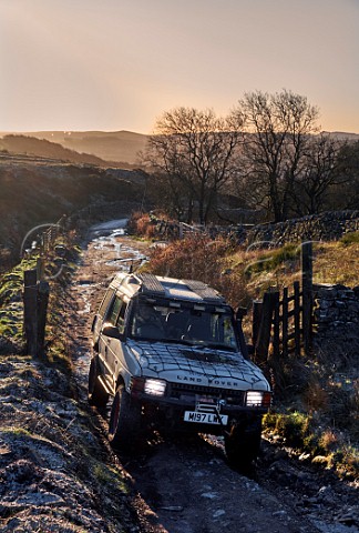 Land Rover on a Green Lane north of Buxton  Peak District National Park Derbyshire England