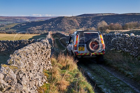 Land Rover on a Green Lane near Bradwell Peak District National Park Derbyshire England