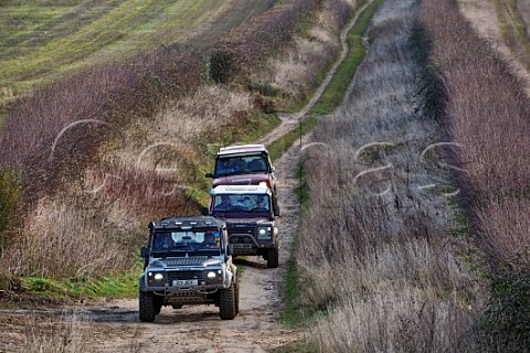 Land Rovers on the Peddars Way near Harpley Norfolk England