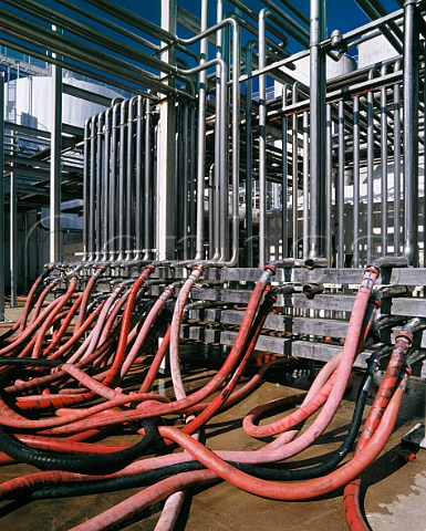 Pipes and hoses for pumping wine around at Lindemans Karadoc winery Victoria Australia