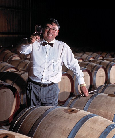 Wolf Blass with his red wines fermenting in new   French oak barriques Nuriootpa South Australia  Barossa Valley