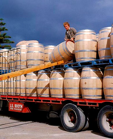 Unloading new oak barriques from lorry at Hollick   winery  Coonawarra South Australia
