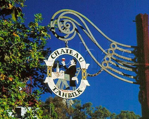 Sign for Chateau Tahbilk Established in 1860 at   Tabilk Victoria it is the oldest winery in the   state Australia   Goulburn Valley
