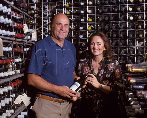 James and Suzanne Halliday in their private cellar at Coldstream Hills Coldstream Victoria Australia Yarra Valley