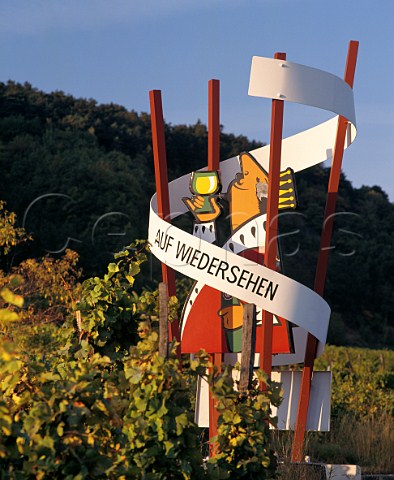 Auf Wiedersehen sign in vineyard at Gumpoldskirchen south of Vienna Austria Thermenregion
