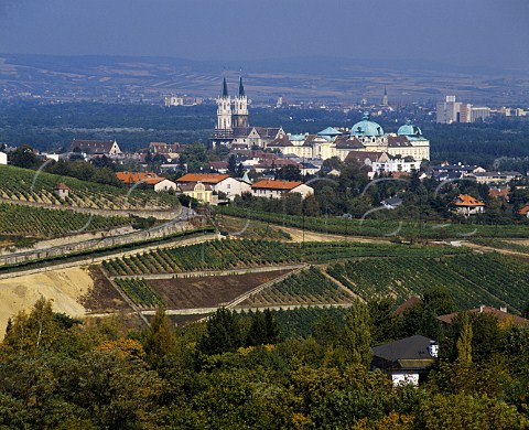 The monastic cellars and wine school dominate the   town of Klosterneuberg north of Vienna Austria
