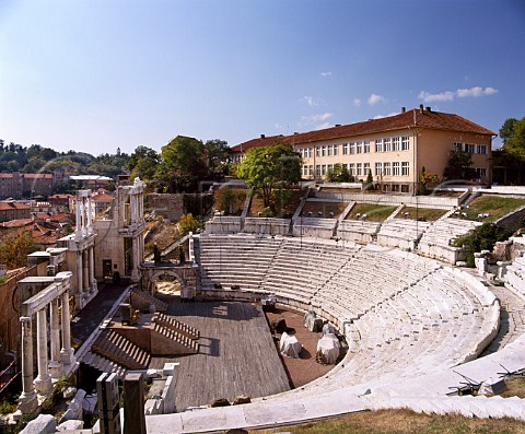 Roman amphitheatre only discovered in 1977 after a   road tunnel had been excavated under it Now   restored it seats 3000 for opera ballet drama etc  Plovdiv Bulgaria