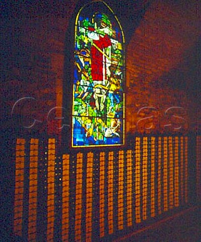 Stained glass depicting Saint Vincent patron saint   of winemakers in the Chteau du Clos de Vougeot   Vougeot Cte dOr France   Ctes de Nuits