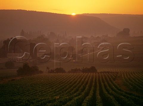 Sunset over the village of AuxeyDuresses with Domaine du Moulin aux Moines on left Cte dOr France   Cte de Beaune