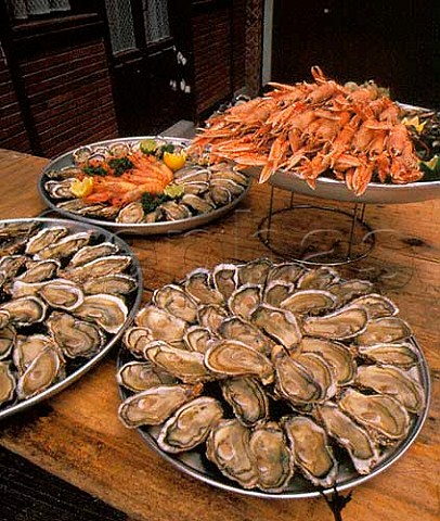 Oysters and Langoustines traditional New Year  fare on sale in La Fertesous Jouarre  SeineetMarne France