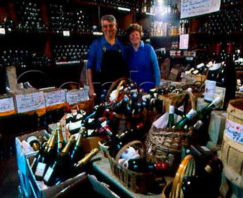 Mr and Mme Clemente in their wine shop 1986 La Ferte sous Jouarre Seine et Marne France