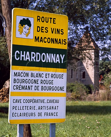 Route des Vins sign at the entrance to the wine   village of Chardonnay SaneetLoire France   MconVillages  Mconnais