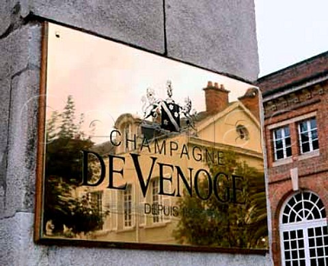 Premises of A Charbaut et Fils reflected in plaque of Champagne de Venoge  pernay Marne France   Champagne