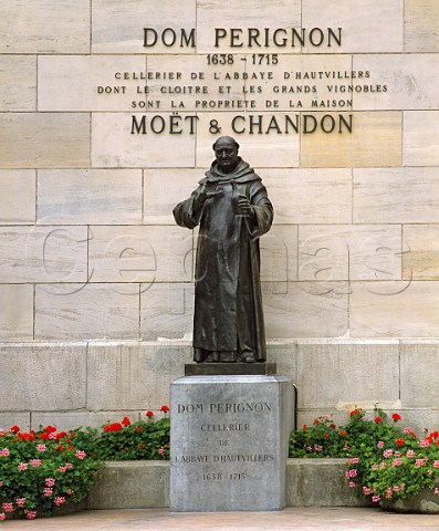 Statue of Dom Perignon in the grounds of   Mot et Chandon pernay Marne France   Champagne