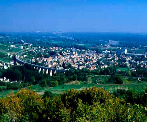 Viaduct above StSatur with the Loire Valley beyond Sancerre Cher France