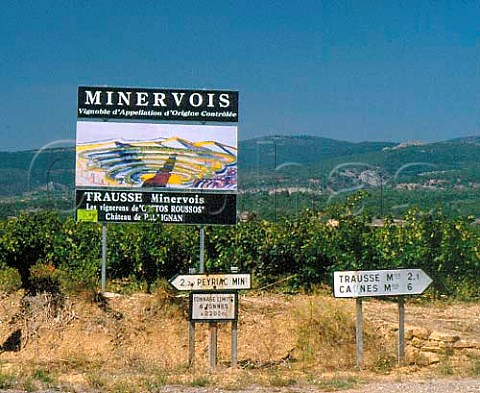 Minervois wine sign near TrausseMinervois   Aude France