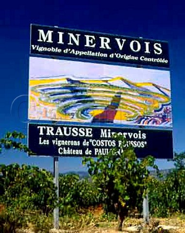 Minervois sign near Trausse Minervois Aude France