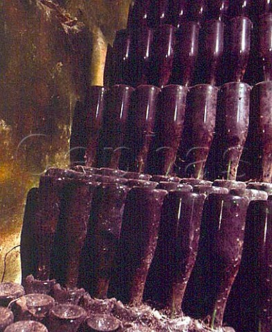 Bottles stored sur pointes in cellars of Champagne   Mercier 20 metres below ground at Epernay