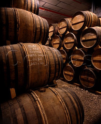 Cognac from the Borderies area ageing in barrel in   one of the many warehouses of Courvoisier     Jarnac Charente France