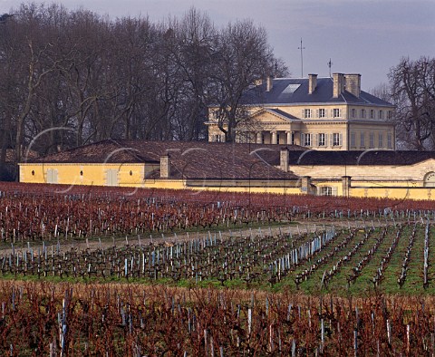 Chteau Margaux and its chai viewed over vineyard in early January Margaux Gironde France Mdoc  Bordeaux
