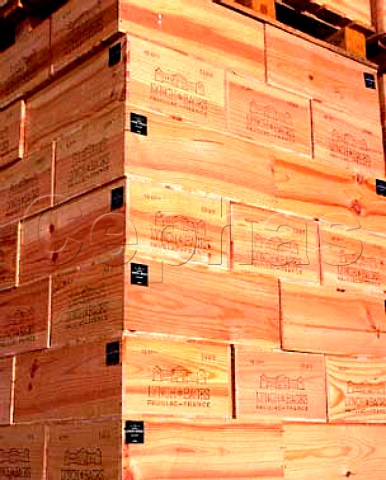 Wooden cases of wine in the warehouse of Chteau    LynchBages Pauillac Gironde France   Mdoc  Bordeaux