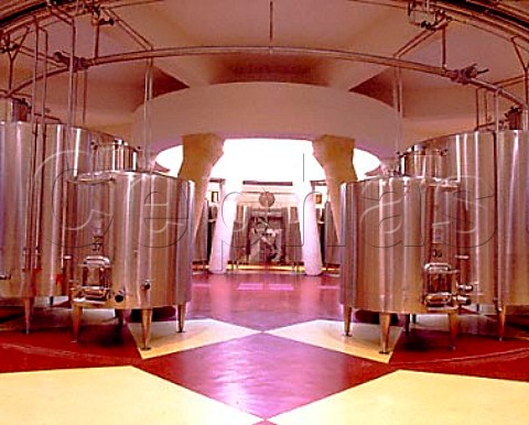 Stainless steel tanks in the circular cuverie of   Chteau PichonLonguevilleBaron Pauillac Gironde   France  Mdoc  Bordeaux
