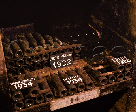 Old vintages of Margaux Lafite and Mouton in the   vintage bottle cellar of Chteau Margaux  Bordeaux