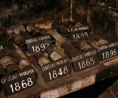 Very old bottles dating back to 1848 in the vintage bottle cellar of Chteau Margaux  Gironde France   Bordeaux