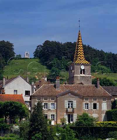Polychrome tiled spire of the church in PernandVergelesses Cte dOr France Cte de Beaune