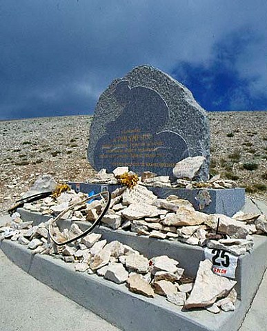 Memorial to Tom Simpson near to where he collapsed   and died on Mont Ventoux in the 1967 Tour de France    Vaucluse