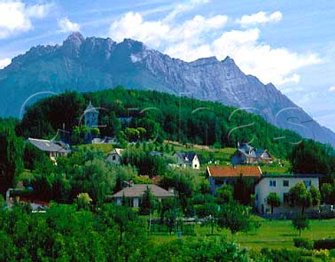 Dent dArclusaz viewed over the wine village of   Cruet Savoie France Vin de SavoieCruet