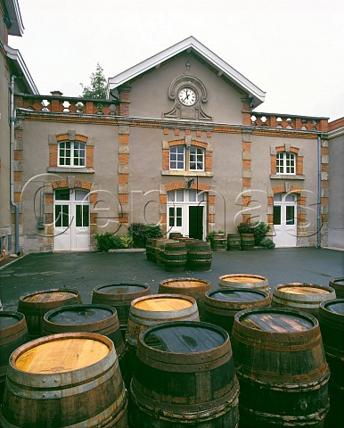 Barrels in the courtyard of Champagne Krug Reims Marne France   Champagne
