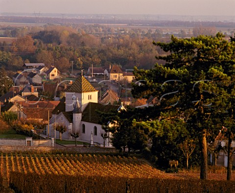 Church below Les Argillires vineyard at   PrmeauxPrissey near NuitsStGeorges Cte dOr   France  Cte de Nuits