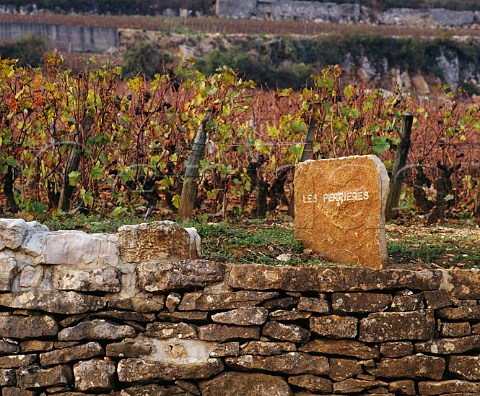 Marker stone in Les Perrires vineyard  NuitsStGeorges Cte dOr France   Cte de Nuits Premier Cru