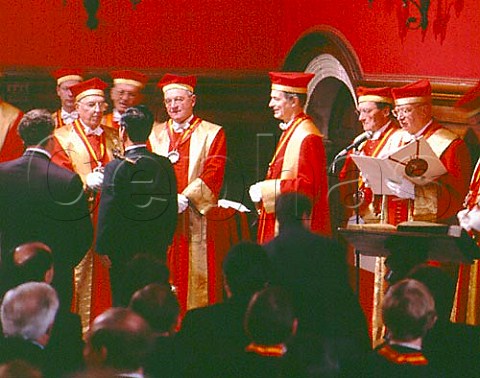 Ceremony for the Intronisation of new Chevaliers   du Tastevin It is performed by MrDaniel Senard   Grand Master of the Confrerie des Chevaliers du   Tastevin at the Chateau du Clos de Vougeot Burgundy