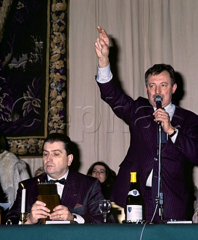 Auctioneers at the Hospices de Beaune wine auction the length of bidding allowed for each lot is determined by the burning of small wicks which protrude from the wooden box Cte dOr France