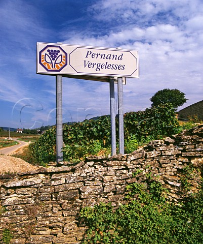 Sign for village of PernandVergelesses Cte dOr France  Cte de Beaune