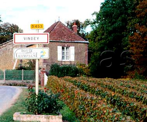 Vineyard and village sign at Vindey Marne France   Champagne  Cotes de Sezanne