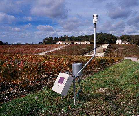 Computerised weather station with rain gauge in vineyard of Chteau LafiteRothschild Pauillac Gironde France  Mdoc  Bordeaux