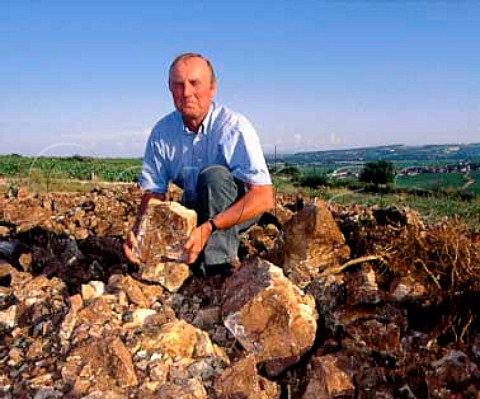 Marc Colin with rocks removed from the ground in a   previously unplanted section of en Remilly vineyard   which he purchased from the commune of StAubin    Cte dOr France