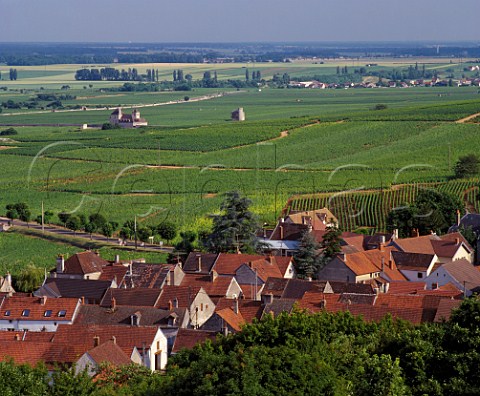 View over village of ChambolleMusigny to Chteau de la Tour in the Clos de Vougeot vineyard Cte dOr France  Cte de Nuits Grand Cru