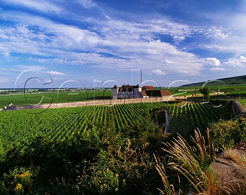 Chteau du Clos de Vougeot surrounded by its Grand Cru vineyard viewed over the Premier Cru les Petits Vougeot CtedOr France  Cte de Nuits