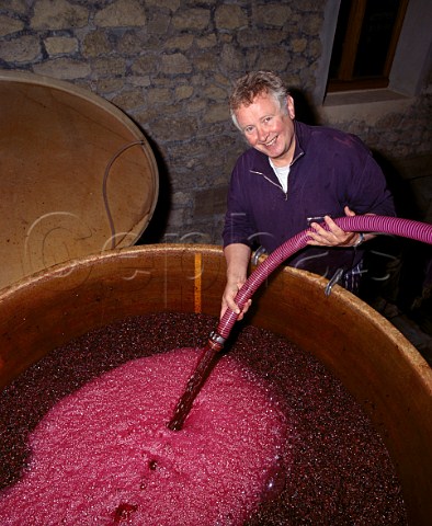 Tony Laithwaite pumpingover a tank of fermenting   Merlot Chteau la ClarireLaithwaite SteColombe   Gironde France Ctes de Castillon  Bordeaux