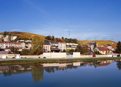 The Clos des Goisses vineyard of Philipponnat above MareuilsurAy and the Canal Latral de la Marne Marne France Champagne