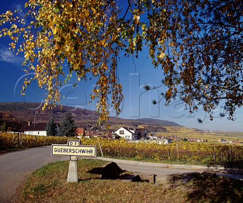 Sign on the Route de Vins at entrance to village of Gueberschwihr HautRhin France Alsace