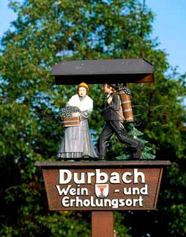 Sign at entrance to Durbach shows its importance for   red and ros wine as well as white  Baden Germany      Ortenau Bereich