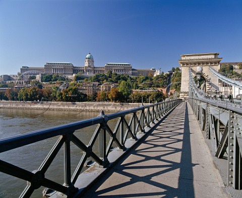 The Royal Palace now The National Gallery Historical Museum of Budapest and Szechenyi National Library viewed from Szechenyi Lanchid Bridge Budapest Hungary