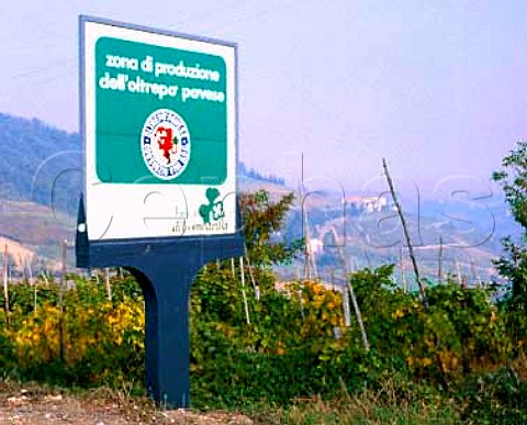 Oltrep Pavese sign in vineyard Lombardy Italy