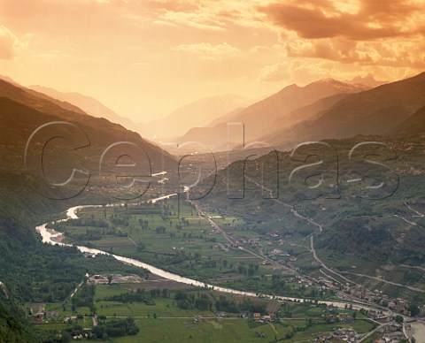 Valley of the River Adda viewed from near Aprica Lombardy Italy   Valtellina